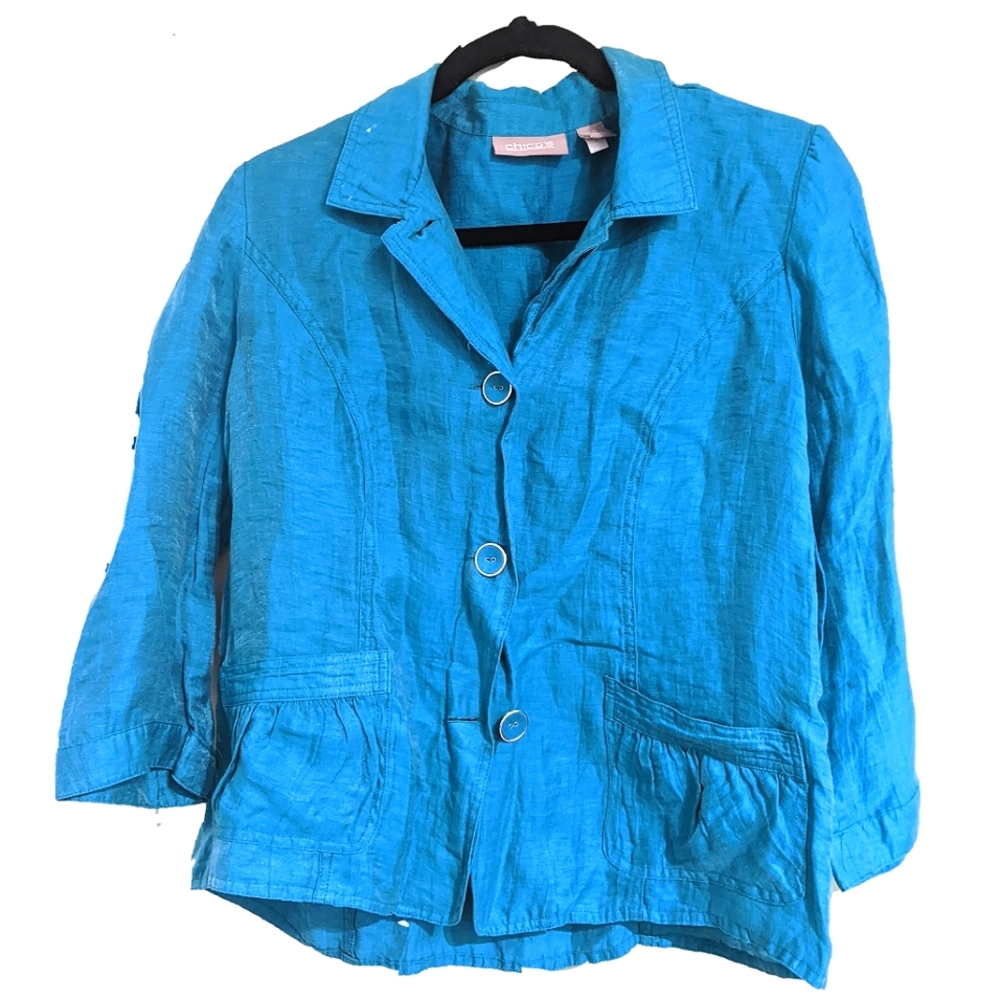 Chicos Aquamarine Linen Jacket Size 1 (Women's 8-10)